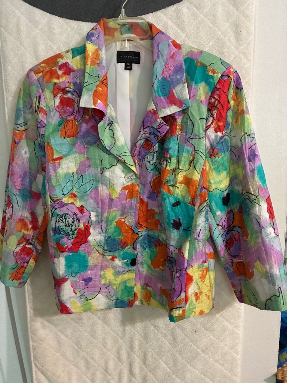 Investments Women's Vintage Floral Linen/Nylon Floral Jacket Size 18